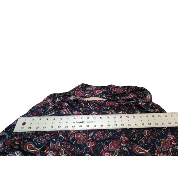 H&M Womens 12 Multicolor Blouse Paisley Red Blue White Button Up V Neck - Picture 5 of 13